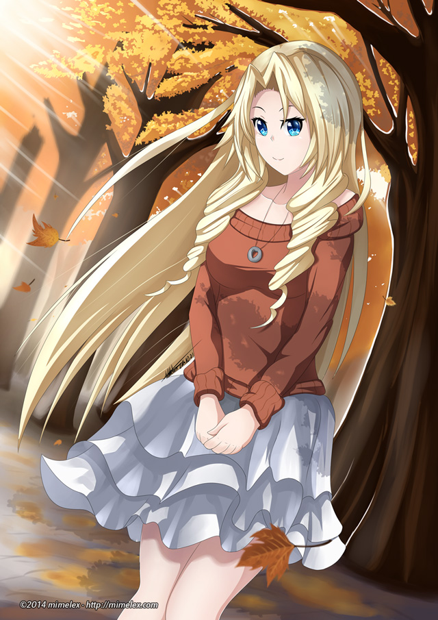 anime girl drawing autumn skirt sweater